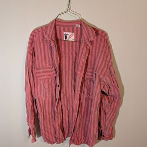Coral Men's Striped Casual Button Down Shirt